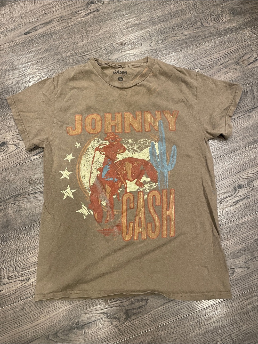 Johnny Cash Brown Oversized Tee with Rust Orange & Light Blue Graphic